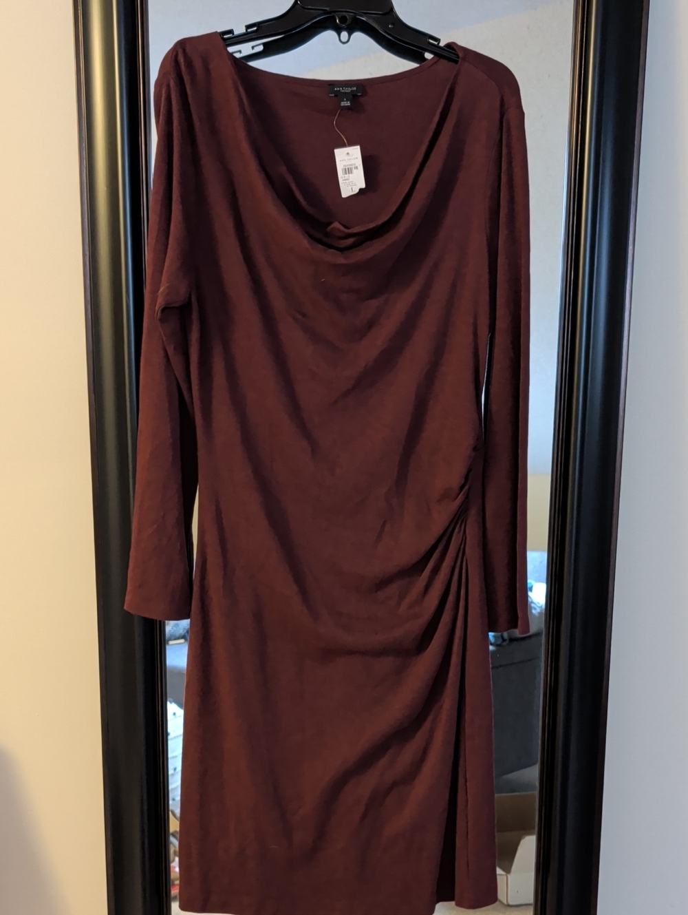 Ann Taylor Factory  Long Sleeve Draped-Neck Knit Dress in Deep Wine